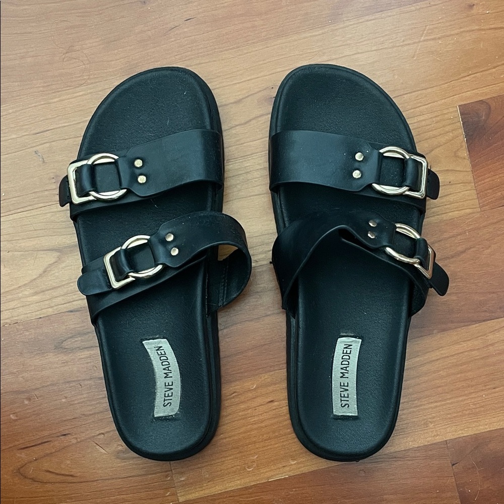 Steve Madden Black Double-Buckle Sandals